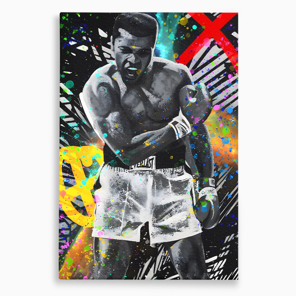 Tablou canvas cu tablou canvas cu muhammad ali in alb si negru, fara rama, pe sasiu de lemn
